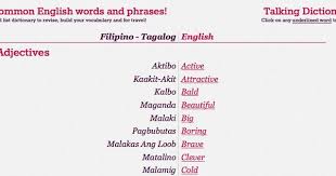 Tagalog To English Dictionary English Adjectives English Words Chinese Dictionary