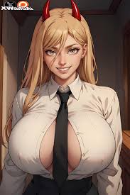 Blonde anime girl with horns big boobs