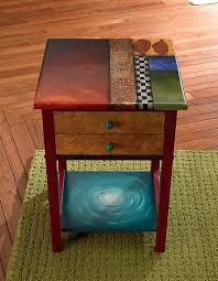 Two Drawer End Table By Wendy Grossman Wood Side Table Artful Home In 2020 Recycled Furniture Whimsical Painted Furniture Whimsical Furniture