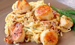 Recette Petoncles Poeles Avec Fettucini Au Bacon Sauce A La Creme Scallops Seared Pan Seared Scallops Recipes