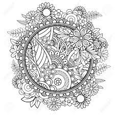 Adult coloring page with flowers pattern. Adult Coloring Page With Flowers Pattern Black And White Doodle Wreath Floral Mandala Bouquet Line Art Vector Illustration Isolated On White Background Round Design Element Royalty Free Cliparts Vectors And Stock Illustration