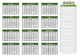 Yearly Calendar 2023 With Notes
