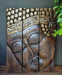 Balinese Hand Carved Split Face Buddha Wood Carving Panel Wall Hanging Buddha Wall Art Buddha Decor Wood Carving