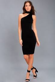 Fan Of The Glam Black One Shoulder Bodycon Midi Dress Midi Dress Bodycon Fitted Bodycon Dress Evening Midi Dress