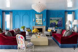 Bright Blue Living Room With Boiserie Wall Panelling And Symmetrical Sofas By Summer Thornton Design Inc Colorful Interior Design Dining Room Blue Room Colors