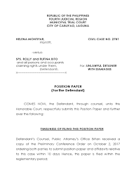 Maybe you would like to learn more about one of these? Position Paper For The Defendant Ejectment Rolly Rufina Bito Easement Eviction