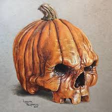 Pumpkin Skull Finished For Halloween With Prismacolor Premier Colored Pencils On Strathmore T Cute Halloween Drawings Halloween Drawings Pumpkin Drawing
