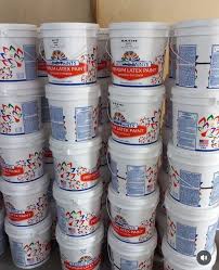 Buckets of paint ready for distribution