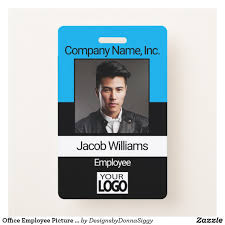 Office Employee Picture Id Black Baby Blue Badge Zazzle Com In 2020 Zazzle Business Cards Badge Digital Graphics