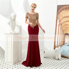 Burgundy Evening Dresses 2019 Mermaid Evening Gown Gold Applique Beaded Prom Dress Long Formal Evening Gown Robe De Soiree Flirt Prom Dresses Girl
