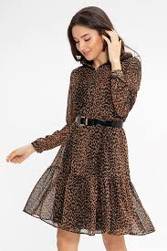 Leopar Desen Bel Lastik Elbise Kahverengi Elbise The Dress Elbise Modelleri