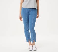 Find your favorite styles and washes in our selection of petite jeans and knit denim. As Is Isaac Mizrahi Live Tall Knit Denim Front Slit Crop Jeans Qvc Com
