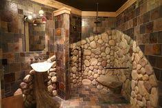 Multicolored stones are also a beautiful choice for stacking into a stone wall. 22 Master Bath River Rock Shower Ideas Rock Shower River Rock Shower River Rock
