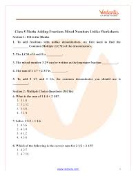 Class 5 Maths: Adding Fractions & Mixed Numbers (Unlike Denominators)  Worksheet PDF