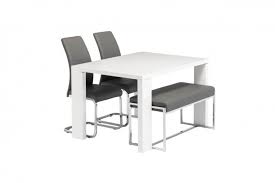 H78 x w81 x l160 cm.bench: Soho 1 2m White Glass Gloss Dining Table Set With 2 Grey Chairs And A Bench By World Furniture