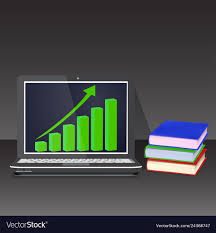 Laptop With Books On Black Background Growth Chart
