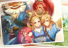 The Legend Of Zelda Breath Of The Wild Selfie Avec Les 4 Prodiges Legend Of Zelda Breath Legend Of Zelda Zelda Art