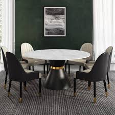 The wide selection of round dining room tables allows each shopper to find just the right product to reflect the shopper's sensibilities. Round White Stone Dining Table 47 2 Black Carbon Steel Base In 2021 Black Dining Room Table White Round Dining Table Round Dining Table Modern