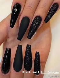 Black Acrylic Nail Designs Coffin 20 Simple Black Nail Art Design Ideas Nailart Long Black Nails Black Nail Designs Long Nail Designs