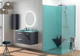 Sous vasque laqué corail brillant et meuble coiffeuse laqué menthol brillant. Meubles De Bains Espaces Douche Assortis Ambiance Bain Le Blog