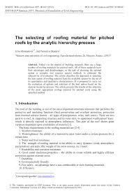 Maybe you would like to learn more about one of these? Pdf The Selecting Of Roofing Material For Pitched Roofs By The Analytic Hierarchy Process