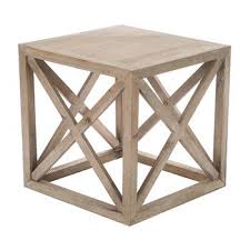 Natural Criss Cross Wood Table Small Decor Side Table Cube Side Table