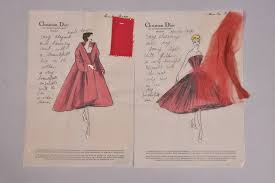 Christian Dior Vellum Stationery For Moulin Rouge Dress And Coat With Personal Notes Fashion Illustration Vintage Christian Dior Vintage Fashion Illustration