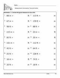 free measurement conversion worksheets feet and inches