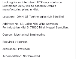 Omni oil technologies (m) sdn bhd. Internship Omni Oil Utp Career Development Office Facebook