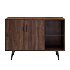 The console comes in a gorgeously sumptuous dark walnut finish, and features four drawers and two open media compartments to hold all of your peripherals. Walker Edison Mid Century Wood Tv Console For Most Tvs Up To 48 Dark Walnut Bbu44mcadw Best Buy