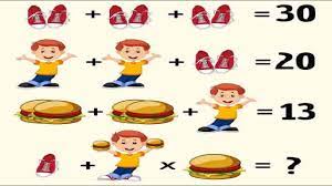3 pair of shoes = 30 implies a pair of shoes = 30/3 a pair of shoes = 10. Shoes Boy Burger Puzzle Maths Picture Puzzles With Answers Youtube