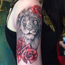 Red Black Lion Roses Flowers Jungle Tattoo King Of The Jungle Tattoo Love Yourself Tattoo