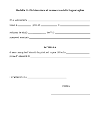 Modello G Dichiarazione Di Conoscenza Della Lingua Inglese Doc Template Pdffiller