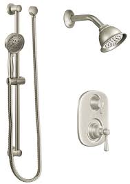 Moen 602sepbn Brushed Nickel Pressure Balanced Shower System With 1 75 Gpm Shower Head Diverter Volume Control And Hand Shower From The Kingsley Collection In 2020 Shower Systems Shower Heads Shower Diverter