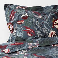 Ikea Filodendron Duvet Cover And Pillowcase S Dark Blue Floral Bettdeckenbezug Dunkelblau Buntwasche