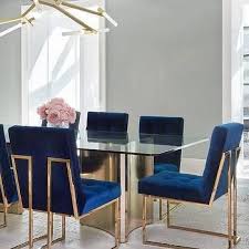 Sapphire Blue Velvet Tufted Dining Chairs Apartment Dining Room Apartment Dining Dining Room Design