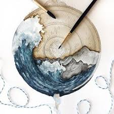 I Close Up Of The Compass Painting I Mainly Worked On The Wave Part Today Leaving The Rest Of The Compass For Tomorrow Coral Reef Drawing Art Wave Painting