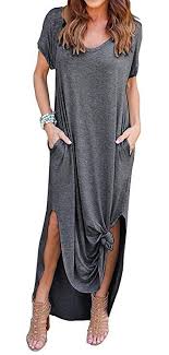 Deals Grecerelle Women S Casual Loose Pocket Long Dress Short Sleeve Split Maxi Dresses Women Maxi Dresses Summer Maxi Dress Long Dress Casual