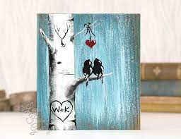 Unique 5th Anniversary Gift For Couple Love Birds Painting Bird Painting Diy Anniversary Art