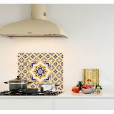 Credence Vintage Bleue Et Jaune Verre Et Alu Credence Cuisine Deco Credence Cuisine Credence Cuisines Deco