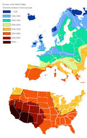 Sunshine duration in hours per year. USA and Europe : rMapPorn