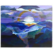 Invest in some fine liner brushes. Simone Gendille Blue Sunset Acrylic Sign Painting Landscape