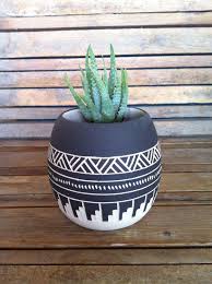 Black And White Pot Painting Ideas Ceramic Planter Succulent Planter Carved Pottery Ceramic Pots Boho Style Black And White Ceramic Pottery Painting Pottery Designs Diy Pottery