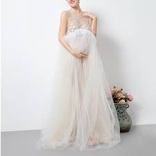 Beige Sleeveless Lace Maternity Full Length Dress Pregnant Wedding Dress Elegant Maternity Dresses Maternity Dresses