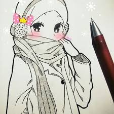 Pin Oleh Ifat Mabruka Di Anime Muslimah 01 Sketsa Lukisan Animasi
