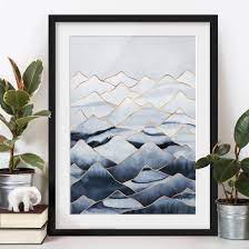 Poster Con Cornice Acquerello Monti Oro Bianco Verticale 4 3 Cornici Astratto Poster