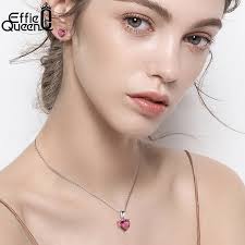 Effie Queen 925 Sterling Silver Heart Necklace for Women Friend Birthstone Zirconia Female Heart