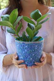Millefiori Bright Colorful Succulent Planters Set Of 2 Etsy Handmade Flower Pots Blue Planter Colorful Succulents