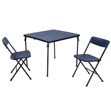 Cosco 3 Piece Dark Blue Fold In Half Folding Table Set 37334dbk1e Outdoor Folding Table Table Chair Sets Square Tables