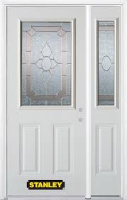 52 75 Inch X 82 375 Inch Rochelle Brass 1 2 Lite 2 Panel Prefinished White Left Hand Inswing Steel Prehung Front Door With Sidelite And Brickmould Glass Front Door Grey Doors Exterior Paint